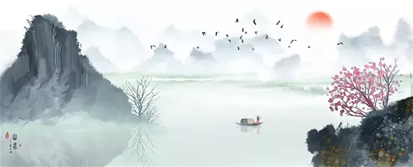 水墨画山水画合辑墙绘素材- 海南海口墙绘公司，专业手绘墙十二年